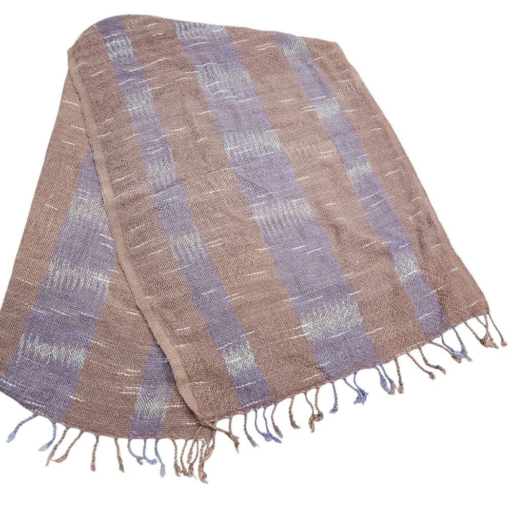 Woven Stripe Wool Scarf Purple Brown Tassels Farmhouse Boho‎ Winter Warm